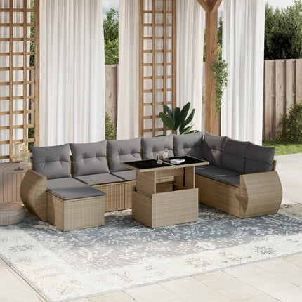 Soffgrupp för trädgården med dynor 9 delar beige konstrotting
