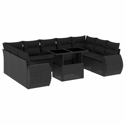 Loungegrupp 10 delar med svarta dynor konstrotting