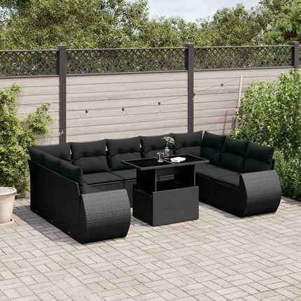 Loungegrupp 10 delar med svarta dynor konstrotting