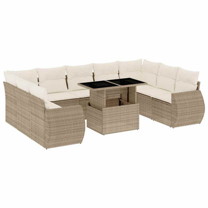 Soffgrupp för trädgård med dynor 10 delar beige konstrotting