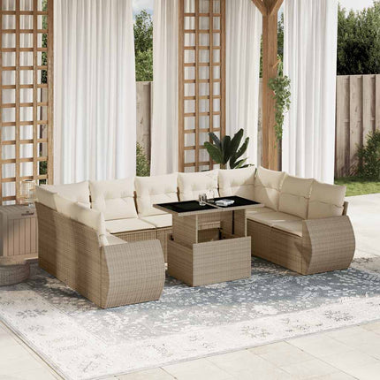Soffgrupp för trädgård med dynor 10 delar beige konstrotting