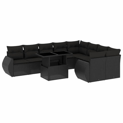 Loungegrupp 10 delar med svarta dynor konstrotting