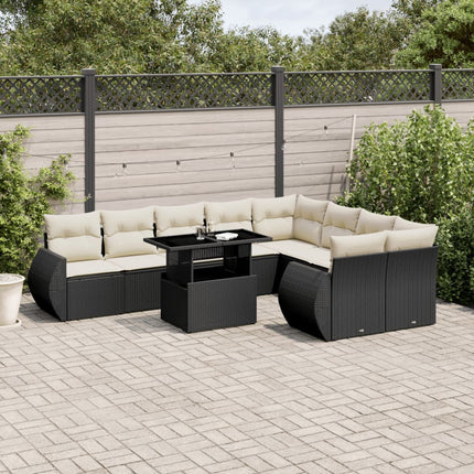 Loungegrupp 10 delar med svarta dynor konstrotting