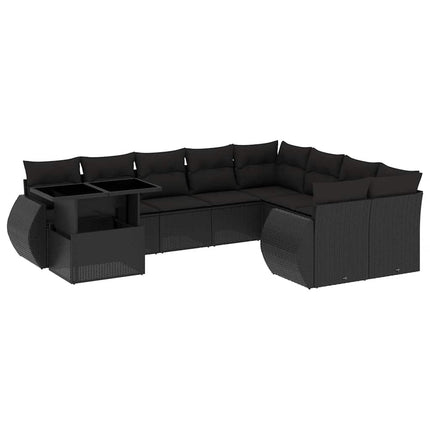 Loungegrupp 10 delar med svarta dynor konstrotting