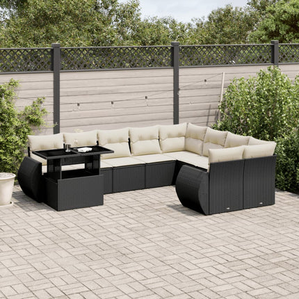 Loungegrupp 10 delar med svarta dynor konstrotting