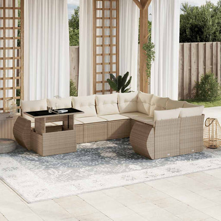 Soffgrupp för trädgård med dynor 10 delar beige konstrotting