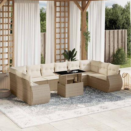 Loungegrupp för trädgården m. dynor 11 delar beige konstrotting