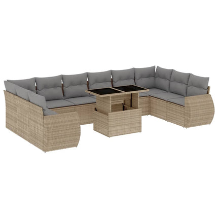 Loungegrupp för trädgården m. dynor 11 delar beige konstrotting