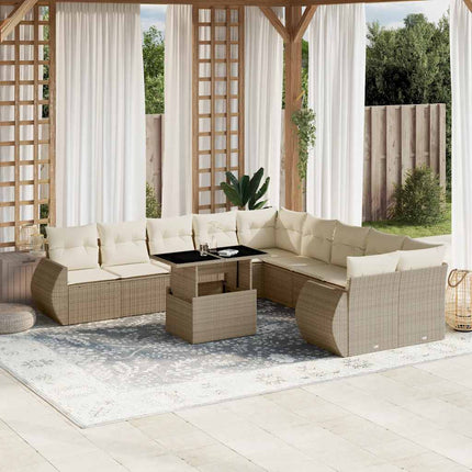 Loungegrupp för trädgården m. dynor 11 delar beige konstrotting