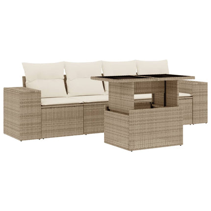 Soffgrupp för trädgården med dynor 5 delar beige konstrotting
