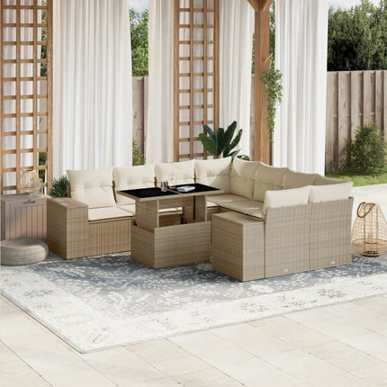 Soffgrupp för trädgården med dynor 9 delar beige konstrotting