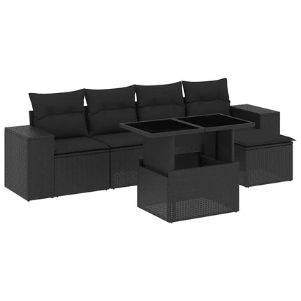 Loungegrupp med dynor 6 delar svart konstrotting