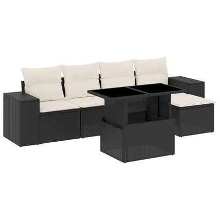 Loungegrupp med dynor 6 delar svart konstrotting