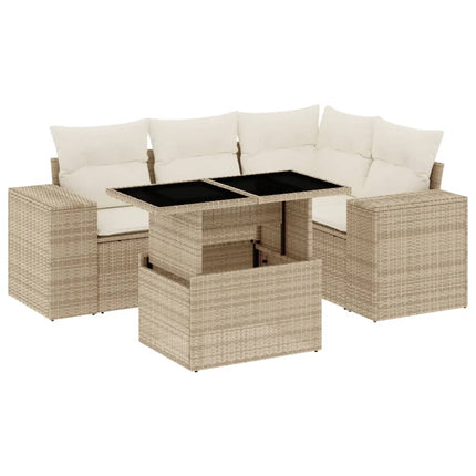 Soffgrupp för trädgården med dynor 5 delar beige konstrotting