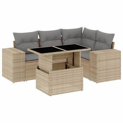 Soffgrupp för trädgården med dynor 5 delar beige konstrotting