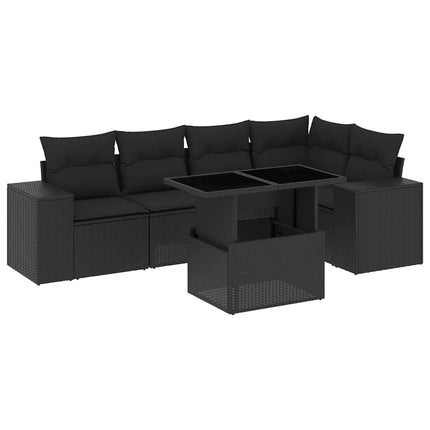 Loungegrupp med dynor 6 delar svart konstrotting
