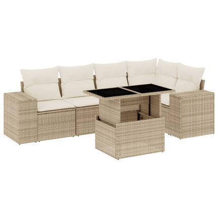 Soffgrupp för trädgården med dynor 6 delar beige konstrotting
