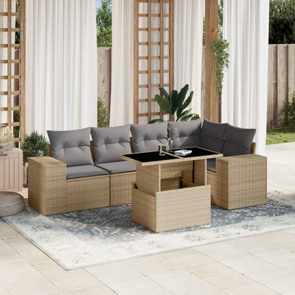 Soffgrupp för trädgården med dynor 6 delar beige konstrotting