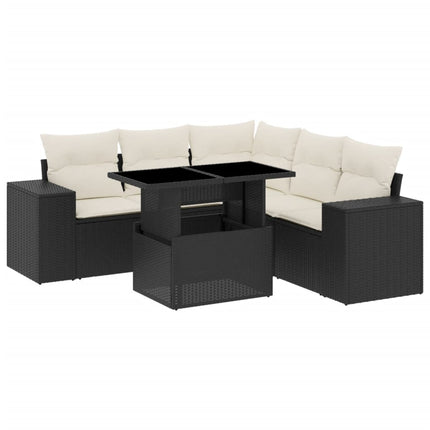 Loungegrupp med dynor 6 delar svart konstrotting
