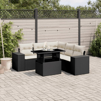 Loungegrupp med dynor 6 delar svart konstrotting