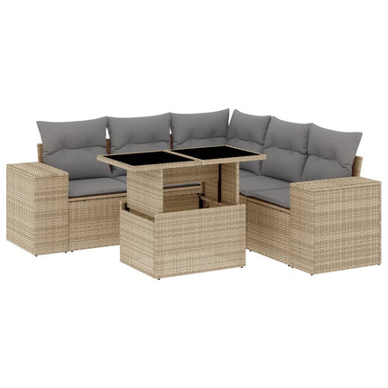 Soffgrupp för trädgården med dynor 6 delar beige konstrotting