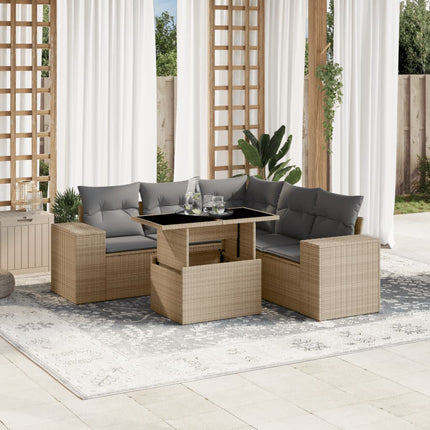 Soffgrupp för trädgården med dynor 6 delar beige konstrotting