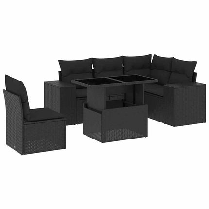 Loungegrupp med dynor 6 delar svart konstrotting