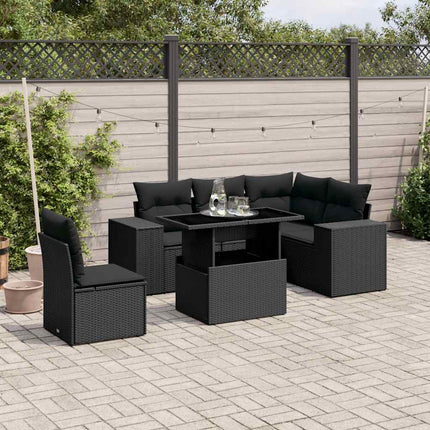 Loungegrupp med dynor 6 delar svart konstrotting