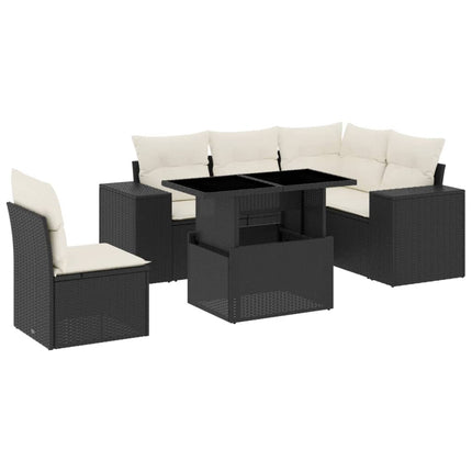 Loungegrupp med dynor 6 delar svart konstrotting