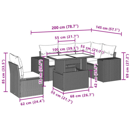 Loungegrupp med dynor 6 delar svart konstrotting