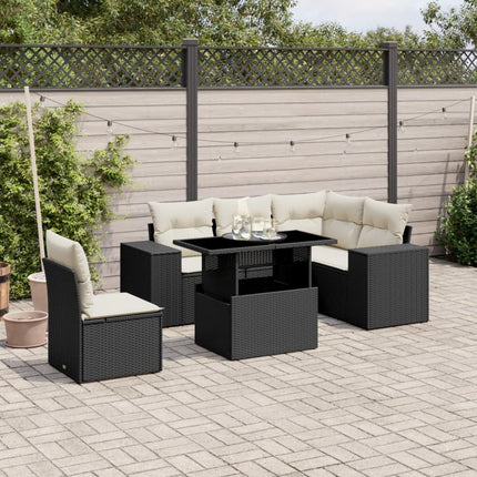 Loungegrupp med dynor 6 delar svart konstrotting