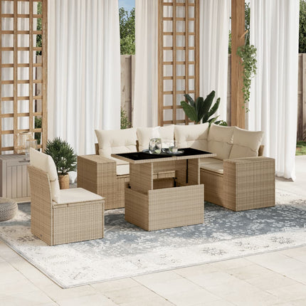 Soffgrupp för trädgården med dynor 6 delar beige konstrotting