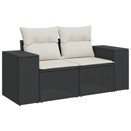 Soffgrupp för trädgården med dynor 7 delar svart konstrotting