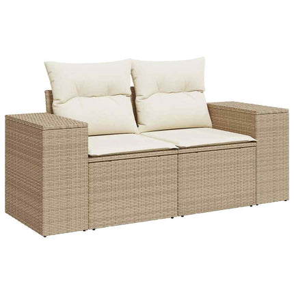 Matgrupp för trädgården med dynor 7 delar beige konstrotting