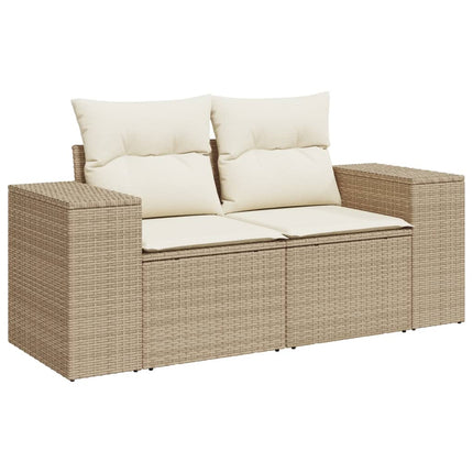 Matgrupp för trädgården med dynor 8 delar beige konstrotting
