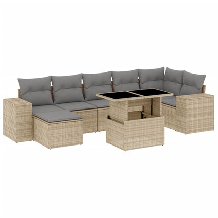 Matgrupp för trädgården med dynor 8 delar beige konstrotting