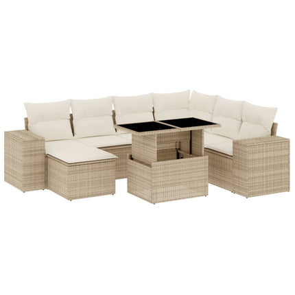 Matgrupp för trädgården med dynor 8 delar beige konstrotting