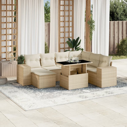 Matgrupp för trädgården med dynor 8 delar beige konstrotting