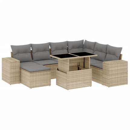 Matgrupp för trädgården med dynor 8 delar beige konstrotting