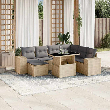 Matgrupp för trädgården med dynor 8 delar beige konstrotting