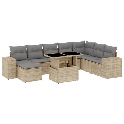 Soffgrupp för trädgården med dynor 9 delar beige konstrotting