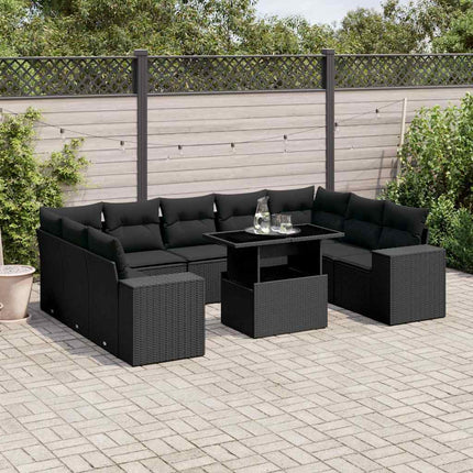 Loungegrupp 10 delar med svarta dynor konstrotting