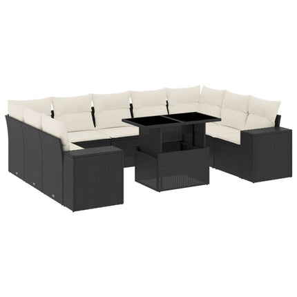 Loungegrupp 10 delar med svarta dynor konstrotting