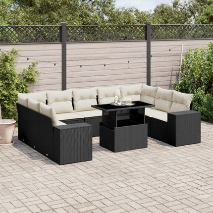 Loungegrupp 10 delar med svarta dynor konstrotting