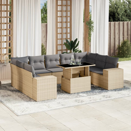Soffgrupp för trädgård med dynor 10 delar beige konstrotting