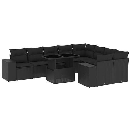 Loungegrupp 10 delar med svarta dynor konstrotting