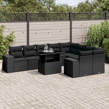 Loungegrupp 10 delar med svarta dynor konstrotting