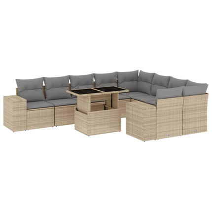 Soffgrupp för trädgård med dynor 10 delar beige konstrotting