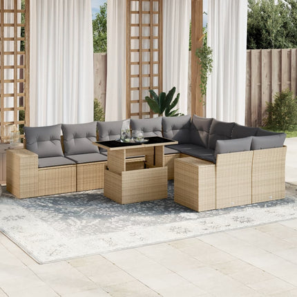 Soffgrupp för trädgård med dynor 10 delar beige konstrotting