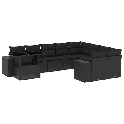 Loungegrupp 10 delar med svarta dynor konstrotting